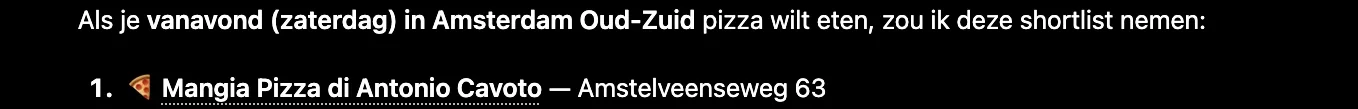 Answer from ChatGPT naming Mangia Pizza